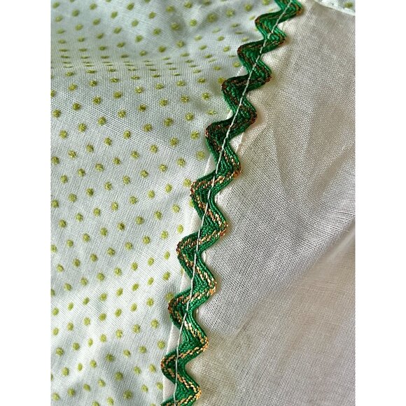 Vintage Green Polka Dot Apron Lace Pocket Scalloped Edges White Silk Organza - Picture 10 of 10
